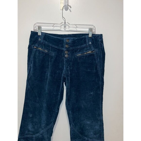 Free People Dark Blue Zipper Pockets Hit Back Velour Flare Pants Women's Size  6 - Picture 4 of 9